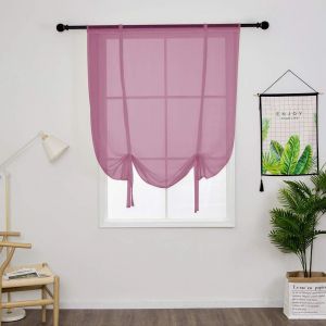 1 Pièce Store Romain Translucide Tulle Rideaux Voilages Vertical Poche De Tige Pour Chambre Cuisine Salon, Violet, Largeur 60cm X Hauteur 140cm - Neuf