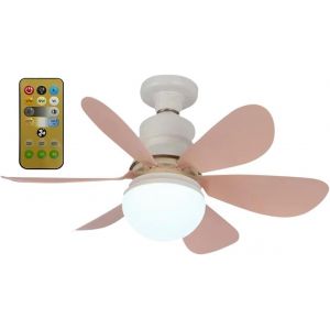 KAL-Silencieux Ventilateur De Plafond Avec Lumière Et Telecommande,30W Lampe Ventilateur Plafond Avec Douille E27,Dimmable Led Ventilateur Plafond Pour Chambre,6 Pales,3 Vitesses,Timing (Rose) - Neuf