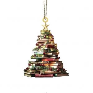 Sapin de Noel en forme d'etagere a livres, pendentif livres empiles, decoration pour les amoureux des livres, cadeau pour elle, sapin decoratif, arbre en acrylique - Neuf