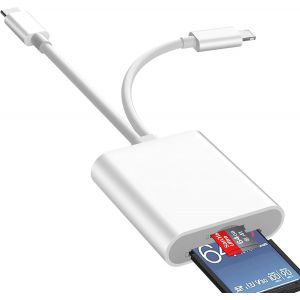 Lecteur Carte SD iPhone, 3 en 1 Lightning to SD Card Reader, Adaptateur iPhone Carte SD, Adaptateur C/Arte SD i-Phone, Lecteur de C-Arte S-D pour i-Phone, A-daptateur S-D i-Phone avec Charge - Neuf