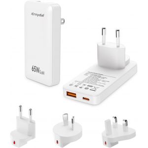 65W USB-C GaN Chargeur, 2-Port, Chargeur Rapide avec PD 3.0 & QC 4.0 Prise Chargeur Type C pour iPhone 16 15 14 13 12 11 Pro Max X XS XR 8 7 6S Plus Mini SE, iPad,Samsung Galaxy (Blanc) - Neuf