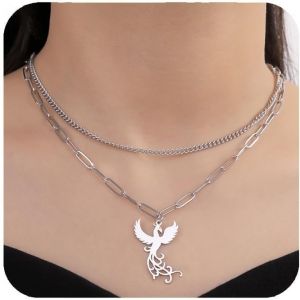 Kal-Collier Phoenix Pour Femmes Collier Pendentif Oiseau De Feu Phoenix En Acier Inoxydable Pour Hommes Cadeaux De Bijoux Tendance - Neuf