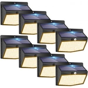 Lampe Solaire Extérieur Blanc Chaud [Lot De 8 De 138 Led] Lumiere Solaire Exterieur 3 Modes Sans Fil Lampe Solaire Détecteur De Mouvement Eclairage Exterieur Solaire Étanche Pour Jardin Déco - Neuf