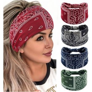 Culinavog 4 Pièces Bandeau Cheveux Femme, Large Headband Bohème Élastique Avec Noeud, Accessoire Cheveux Souple Pour Yoga, Sport, Quotidien ¿ Multicolore - Neuf