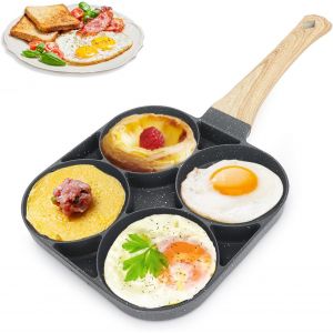 Jexnovashop-Po&ecirc;le &Agrave; Pancakes, Poele A Oeuf, Poele A Crepe, Po&ecirc;le &Agrave; Frire Antiadh&eacute;sive Avec 4 Trous, Poele Au Plat En Aluminium Pour Petit-D&eacute;jeuner, Omelettes, Steaks, Po&ecirc;l Pour Cuisini&egrave;re &Agrave; Gaz, Indu - Neuf