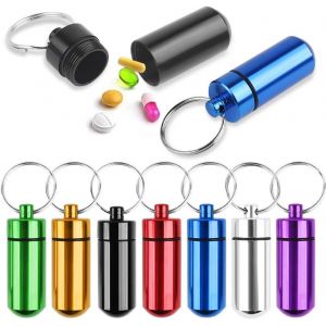 KALANKA-9PCS Boite Rangement M&eacute;dicament en Aluminium, Pilulier Portable Porte-Cl&eacute;s pour Voyage, Adapt&eacute; Aux Ext&eacute;rieurs, 9 Couleurs - Neuf