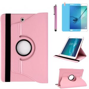 Étui Housse Coque Pour Samsung Galaxy Tab S2 8.0 Pouces 2015 (Sm-T710 Sm-T713 Sm-T715) - 360 Degrés Rotation Full Protection Kickstand Case Cover,Avec Un Stylo,Écran Film (Pink).[F3761] - Neuf