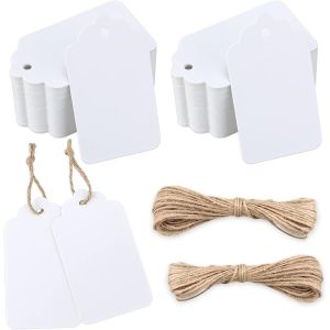 200PCS Étiquette Papier Kraft Étiquette Cadeaux 7x4cm avec Ficelle de Jute, pour Mariage, Noël, Cadeaux de Fête, Artisanat (blanc) - Neuf