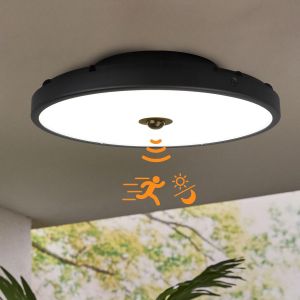 LIUX-15W Plafonnier Extérieur Led,Détecteur Mouvement,Capteur Crépusculaire,Réglable 3000K-5000K,Ip65 Salle Bain,Test Salinité 168H,Résistance Uv ¿e <1,5¿,Rond 30Cm - Neuf
