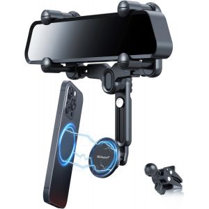 Support T&eacute;l&eacute;phone Magn&eacute;tique Compatible avec MagSafe pour Miroir R&eacute;troviseur de Voiture ou Bouche d'air de Voiture, pour iPhone 17 16 15 14 13 12 Pro Max, Coque MagSafe et Tous T&eacute;l&eacute;phones - Neuf