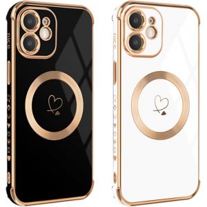 Eryi-Coque Magnétique Pour Iphone 11, Compatible Avec Magsafe, Silicone Antichoc Housse, Étui Avec Motif Coeur Et Bordure Dorée Pour Iphone 11 6.1"", 2 Packs Noir Et Blanco - Neuf