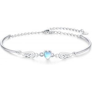 Bracelet En Pierre De Lune En Argent Sterling 925 - Ailes D'ange - Pierre De Lune - Bijou Réglable - Cadeau Pour Femme, Argent, Pas De Gemme - Neuf