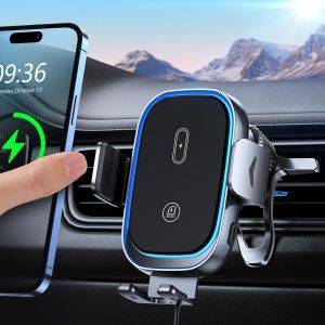 15w Car Phone Holder Induction [Automatic Clamping], Dual Coil Fast Wireless Induction Car Charger Compatible With Iphone 16/15/14/13/12/11, Galaxy Zflip5/4/3/S25/S24, Etc - Neuf