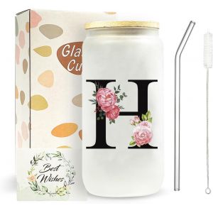 Eryi-Tasse De Voyage Personnalisée Avec Couvercles Et Pailles, Tasse Personnalisée De A À Z, Tasse À Café De Voyage En Verre, Tasse À Café Glacé, Cadeau D'anniversaire Pour Femme, Cadeau - Neuf