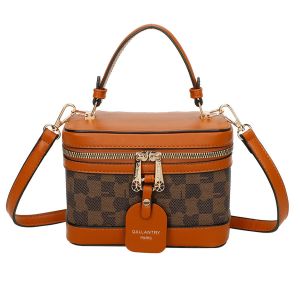 Sac à Main Vanity pour Femme Motif Damier avec Anse Rigide Gallantry Marron - Neuf