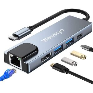 Hub USB C Ethernet LAN RJ45, Adaptateur USB C 5 en 1, Multiport Adapter 4K HDTV, USB 3.0, PD 100W, Dock USB c pour MacBook Pro/Air, iPad Pro/Air, Chromecast, Switch, PS4, Windows, Mobile etc - Neuf
