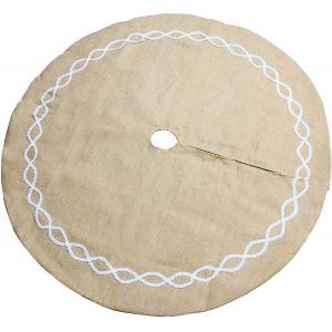Jupe de sapin de No&euml;l en toile de jute avec jupe en dentelle, protection contre les aiguilles de pin, tapis pour support de sapin de No&euml;l - Neuf