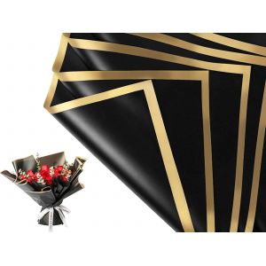 20 Feuilles De Papier Cadeau Noir Imperm&eacute;able &Agrave; Motifs Floraux Avec Bords Dor&eacute;s - Neuf
