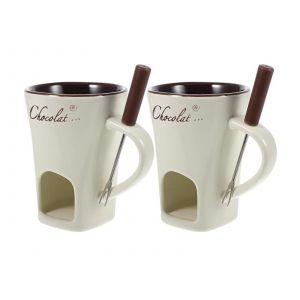 Service &Agrave; Fondue En Porcelaine Avec Fourchettes Pour Chocolat Et Fromage - Neuf