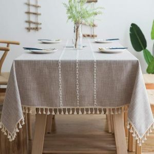 Nappe Carr&eacute;e En Coton &Agrave; Pompons (Marron Tendance, Carr&eacute;e, 140 X 140 Cm), Nappe Moderne Lavable Pour La D&eacute;coration De La Table De Cuisine - Neuf