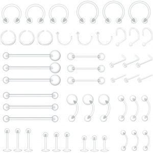 Kalanka-48pcs Bioflex Piercing Plastique Transparent Retainers, Silicone Barre Pour Langue T&eacute;ton Nombril Tragus, Invisible Pour Nez Oreille L&egrave;vre Helix, Bioplast Bijoux Pour Op&eacute;ration Irm - Neuf
