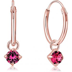 Kal-&reg; Boucles D'oreilles Petites Cr&eacute;oles En Argent 925 Plaqu&eacute; Or Rose & Pendentif 3 Mm Cristaux Swarovski&reg; Elements Ronds - &Eacute;paisseur 1.2 Mm - Diam&egrave;tre: 12 Mm - Choix De Diff&eacute;rentes Couleurs - Neuf