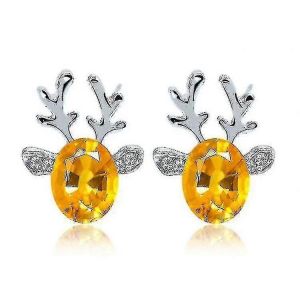Cristal Gemstone Antler Noël Renne Boucle D'oreillejaune - Neuf