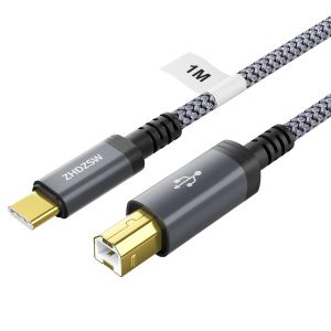 Câble USB B vers USB C tressé de 1 m pour imprimante HP, Epson, Canon, scanner, Lexmark, DAC, clavier MIDI, MacBook Pro, /Air, iMac XPS ASUS etc - Neuf