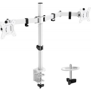 KALANKA-Support Ecran PC 2 Ecran pour Moniteurs de 13-32 Pouces, Support Double Ecran PC Hauteur Ergonomique, Support Double écran PC Compatible VESA 75/100, Maximal de 8kg par Bras, Blanc - Neuf