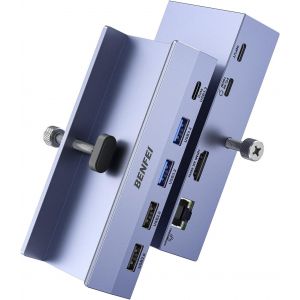 Hub USB C 8-en-1 avec Secure Clamp - HDMI 4K@60Hz, Gigabit Ethernet, 100W PD, 10Gbps 1x USB-C, 2 x USB-A 3.2, 2 x USB-A 2.0 Compatible avec MacBook, iPad Pro, iMac, S23, XPS17 - Neuf