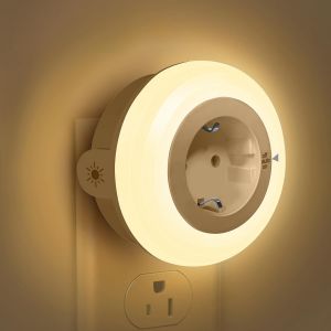 Veilleuse Avec Capteur Cr&eacute;pusculaire, Veilleuse Enfant Led Blanc Chaud Prise &Eacute;lectrique, Lampe &Agrave; Douille Luminosit&eacute; R&eacute;glable Pour Chambres, Cuisines, Couloirs, Salles De Bains Escaliers - Neuf