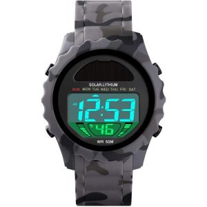 Eryi-Homme Et Femme Digitale Sport Montre 50m Etanche Outdoor Militaires Électronique Energie Solaire Chronomètre Date Plastique Caisse Et Caoutchouc Ruban Montres Bracelet - Neuf
