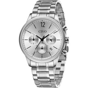 Eryi-Montre Homme Acier Noir Doré Argent Montre Homme Analogique Chronographe Étanche Montre Pour Homme Luxe - Neuf
