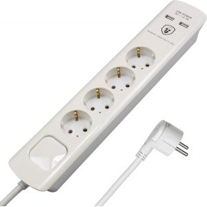 Md432 Multiprise 4 Ports + 2 Ports Usb Charge Rapide Parasurtenseur Interrupteur Câble 1.5 M Avec Fiche Plate - Neuf