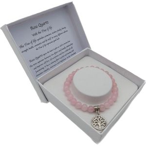 Eryi-Bracelet En Quartz Rose Fait À La Main Avec Pendentif Yggdrasil Arbre De Vie Dans Une Boîte Cadeau - Neuf
