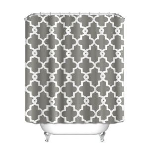 Rideau de douche gris marocain, accessoires de salle de bain, 180 x 180 cm, avec 12 crochets et ?illets antirouille et anti-moisissure (gris) - Neuf