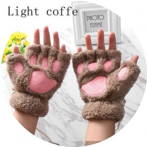 1 Paire D'hiver Chaud Mitaine Moelleux Peluche Chat Patte Belle Demi-Doigt Mitaine Coton Doux Enfants - Neuf