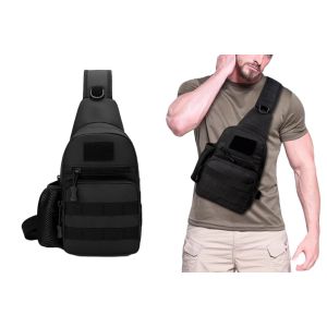 Sac Bandouli&egrave;re Tactique Avec Porte-Bouteille - Sac &Agrave; Dos Messager Noir - Neuf