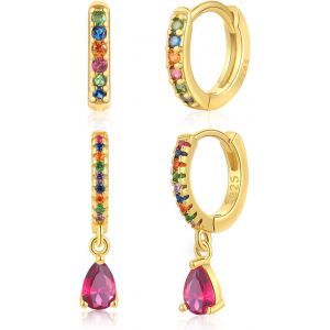 Kal-2 Pi&egrave;ces Boucles D'oreilles Lot Pendantes Femme Or Boucle D'oreille Goutte Avec Drop Vert Creoles Goutte Strass Zircone Carr&eacute;e Piercing Oreille Cartilage Fantaisie Cadeau Anniversaire Fille Ado - Neuf