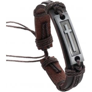 Kal-Bracelet Tress&eacute; En Cuir Tress&eacute; Avec Croix En Forme De Chauve-Souris - Bracelet Manchette Ethnique Tribal &Eacute;lastique Pour Homme Et Femme - Neuf