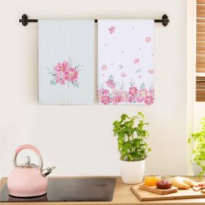 Tianyi-Torchons De Cuisine Coton Vaisselle Lot De 4, Serviettes De Cuisine Torchon Vaisselle 100% Coton Avec Accroche Très Absorbant Serviettes De Bar 48 X 70cm Fleur Rose - Neuf