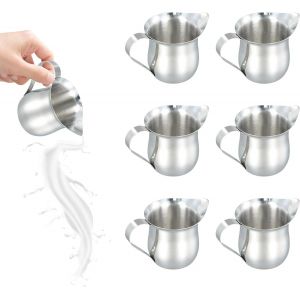 Kal-Lot Of 6 Mini Pichet À Lait En Acier Inoxydable, Pichet Lait Inox 90ml Petit, Milk Frother Jug Small, 3 Oz Crémier Tasse À Sauce, Pichets Pour Crème À Café Pour Restaurant, Café, Usage Domestique - Neuf