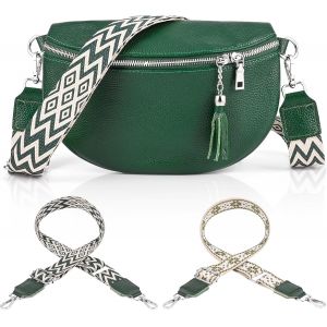 KALANKA-Sac banane en cuir pour femme - Petit sac à bandoulière pour femme - Sac à bandoulière en cuir véritable avec 2 larges bretelles - Porte-cartes pour les voyages, le shopping, le travail - Neuf