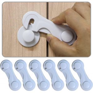 KALANKA-® Lot de 6 verrous d'armoire de sécurité pour enfants, tiroirs, verrous d'armoire et de tiroir, ruban adhésif puissant, sans perçage, durable, blanc, idéal pour meubles, cuisine, porte d'armo - Neuf