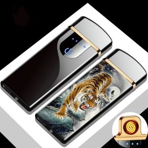 (Beige) Briquet Électrique Usb À 2025led, Dragon En Relief Et Montre, Affichage De Puissance Sans Flamme Au Plasma, Briquet À Double Arc, Cadeau Créatif Pour Hommes - Neuf