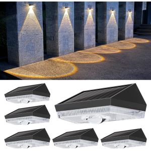 Lampe Solaire Exterieur Applique: Lot De 6 Led Lumiere Murale Jardin - Ip65 Étanche Avec Avec 10 Luminaire Modes - Éclairage Coloré Puissant Pour Clôture Patio Terrasse Cour - Neuf