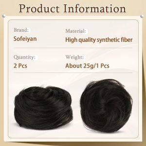 2pcs Chignon Postiche Cheveux Postiche De Cheval Boucl&eacute;s Ondul&eacute;s Mini Chouchous Oreilles De Chat Cheveux Avec Griffes Naturel Synth&eacute;tique Espace Chignon De Cheveux Accessoires Pour Femme - Neuf