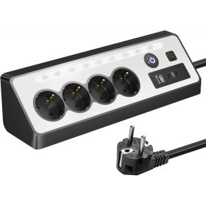 Multiprise 4 prises avec USB et 2 ports de type C-Prise d'angle avec interrupteur pour plan de travail de cuisine-Noir - Neuf