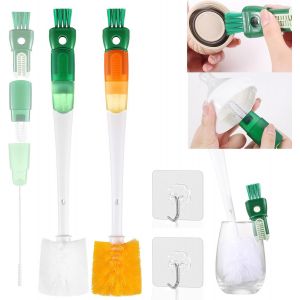 ChenQuanSarl-2 Pi&egrave;ces 5 En 1 &Agrave; Bouteille Avec Long Manche, s De Nettoyage Avec 2 Pi&egrave;ces &Eacute;ponge, Bouteille Pour Bouteilles &Agrave; Col Etroit Biberons Gobelets Et Verre &Agrave; Vin - Neuf