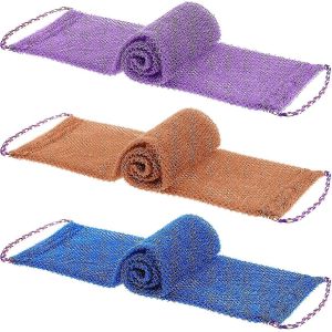 3 Pcs &Eacute;ponges De Bain Africaines Avec Cordes &Eacute;purateurs De Dos Africains &Eacute;ponge De Filet Africain Plus Lisse Longue Douche De Filet (Violet,Bleu,Caf&eacute;)-Yuhao - Neuf